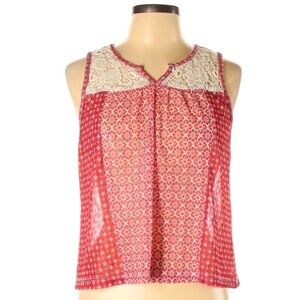 Ransom L red sleeveless blouse w crochet accents